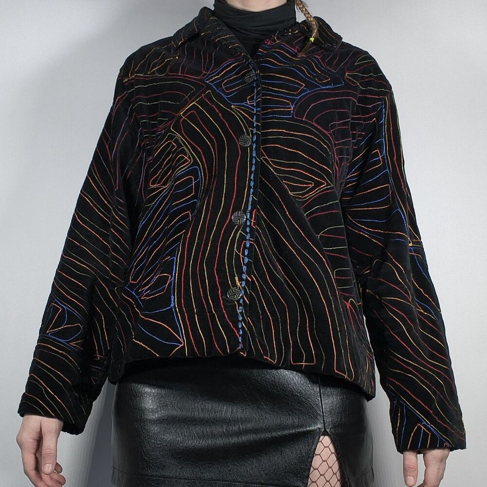 Repaired Vintage Velvet Colorful Embroidered Coat